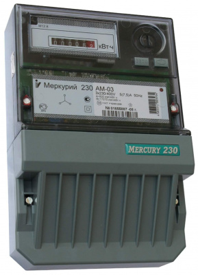 Счетчик 3Ф 1T min 5A/max 7.5A 3x230/400V класс 0.5S Меркурий 230AM-03 Меркурий 230AM 230AM-03