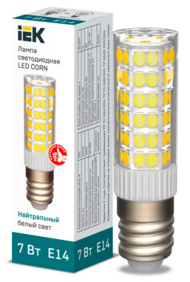 Лампа светодиодная капсульная CORN 7Вт 230В 4000К керамика E14 IEK IEK  LLE-CORN-7-230-40-E14