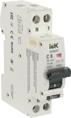 Дифференциальный автомат 1P+N 6A 30mA тип AC IEK ARMAT АВДТ B06S IEK B06S ARMAT AR-B06S-1N-C06C030