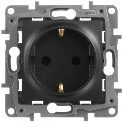 Розетка 2К+З со шторками немецкий стандарт винтовые зажимы 16 A 250 В~ Legrand Etika Антрацит Legrand Etika 672622