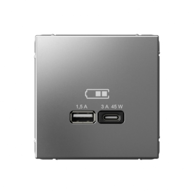 ARTGALLERY USB РОЗЕТКА A + тип-C 45Вт высокоскор.заряд. QC, PD, механизм, СТАЛЬ Systeme Electric ArtGallery GAL000929