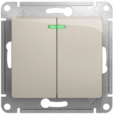 Выключатель 2-клавишный с подсветкой (схема 5A) 10AX механизм Systeme Electric Glossa Молочный Systeme Electric Glossa GSL000953