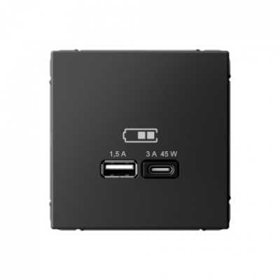 ARTGALLERY USB РОЗЕТКА A + тип-C 45Вт высокоскор.заряд. QC, PD, механизм, БАЗАЛЬТ Systeme Electric ArtGallery GAL001429