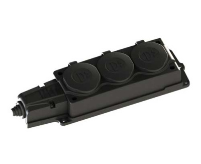Systeme Electric MultiSet Колодка 3х розетка 2К+З каучуковая 16А/250В IP44 Чёрная Systeme Electric MultiSet MST4103BK