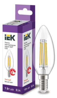 Лампа светодиодная свеча C35 7Вт 230В 3000К E14 серия 360° IEK IEK  LLF-C35-7-230-30-E14-CL