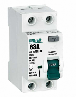 УЗО-03 2P 63А 30mA тип AC 6кА DEKraft ВДТ DEKraft ВДТ 14210DEK