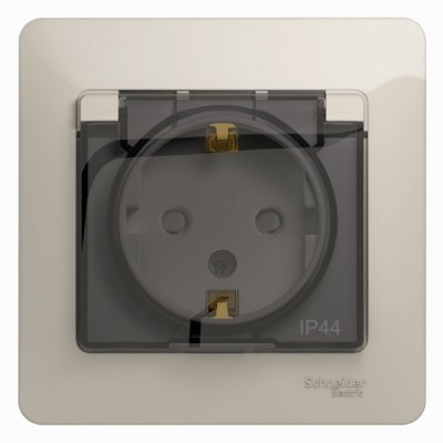 Розетка с заземлением со шторками с крышкой IP44 16A 250В в сборе Systeme Electric Glossa Молочный Systeme Electric Glossa GSL000948