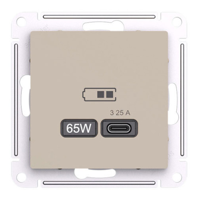 SE AtlasDesign Розетка USB высокоскор.заряд. Песочный тип-С 65Вт QC PD механизм Systeme Electric AtlasDesign ATN001227