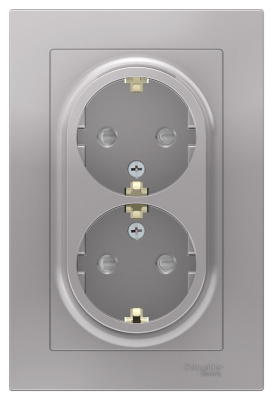 Розетка двойная с заземлением со шторками 16A в сборе Schneider Electric AtlasDesign Алюминий Systeme Electric AtlasDesign ATN000326