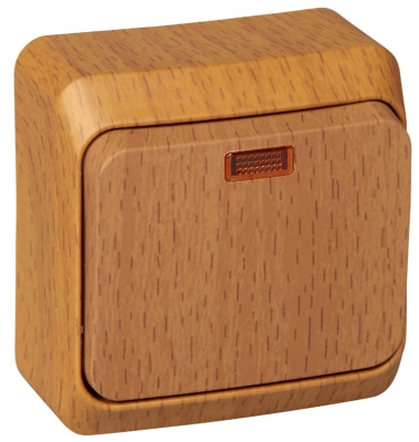 Выключатель 1-клавишный накладного монтажа 10A (схема 1) с подсветкой IP20 SE Этюд Дача Темный бук Systeme Electric Этюд BA10-005T