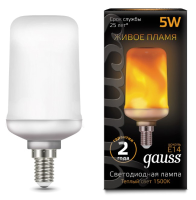 Лампа светодиодная T65 E14 165-265В 5Вт 1500K Gauss Corn Flame  Gauss  157401105