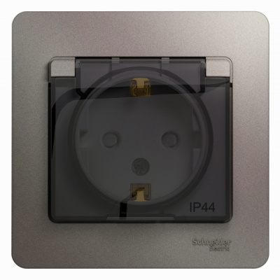Розетка с заземлением со шторками с крышкой IP44 16A 250В в сборе Systeme Electric Glossa Платина Systeme Electric Glossa GSL001248