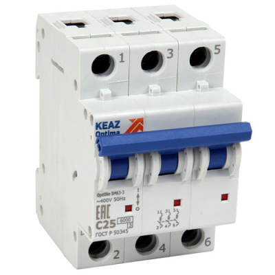 Автоматический выключатель 3P 3А (C) 6kA КЭАЗ OptiDin BM63 КЭАЗ OptiDin BM63 260797КЭАЗ