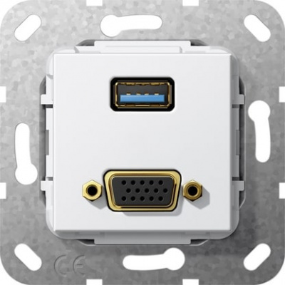 Разъем USB 3.0 тип A + VGA, разветвительный кабель Gira System-55 Белый глянец Gira System 55 568903Gira