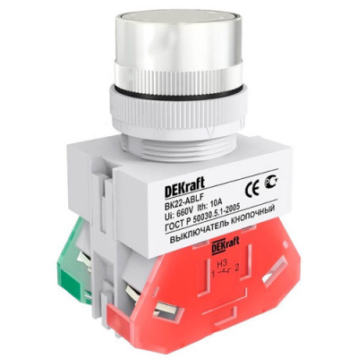 Выключатель кнопочный с фиксацией ABF 22мм 220В белый DEKraft ВK-22 DEKraft  25124DEK