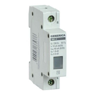 Ограничитель импульсных перенапряжений IEK GENERICA ОПС1-C 1Р 10/40кА 230В IEK ОПС-1 MOP20-1-C-G