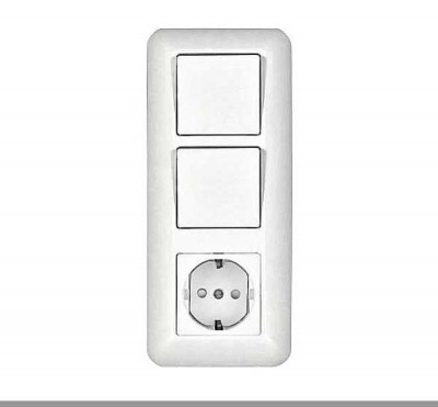 Блок Розетка с заземлением с з/ш + Выкл. 1-кл + Выкл. 1-кл скрытой установки 53мм Wessen Прима Белый Wessen Wessen Прима BK2VR-008V-B