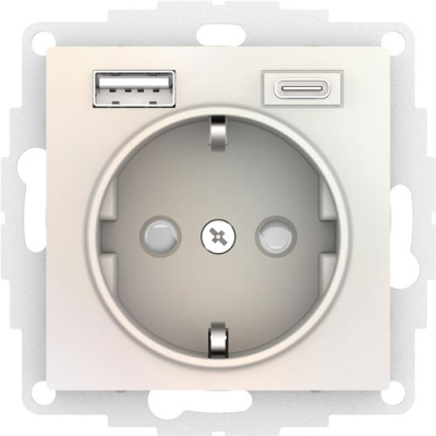Розетка 16А c 2 USB A+C 5В/2,4А/3,0А 2х5В/1,5А механизм Schneider Electric AtlasDesign Жемчуг Systeme Electric AtlasDesign ATN000432