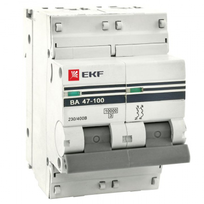 Автоматический выключатель 2P 125A D 10kA EKF PROxima ВА 47-100 EKF PROxima ВА 47-100 mcb47100-2-125D-pro