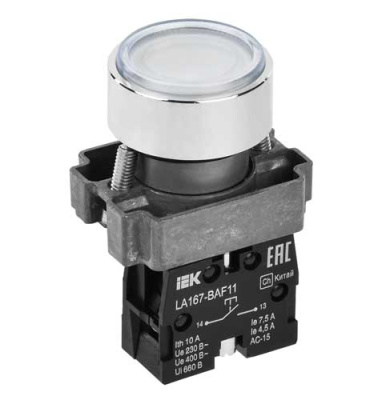 Кнопка LA167-BAF11 d=22мм 1з белая IEK IEK LA167 BBT20-BAF11-1-22-67-K01