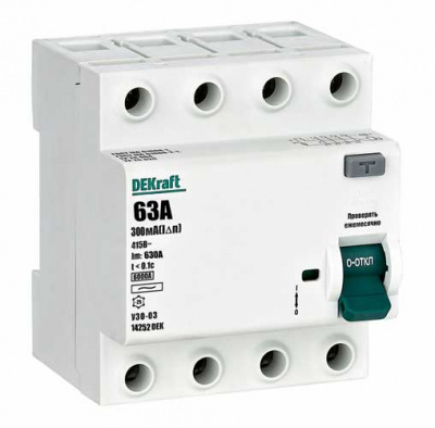 УЗО-03 4P 63А 300mA тип AC 6кА DEKraft ВДТ DEKraft ВДТ 14252DEK