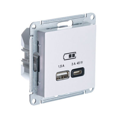 Розетка USB A + тип-C 45W высокоскор.заряд. QCPD механизм Schneider Electric AtlasDesign Жемчуг Systeme Electric AtlasDesign ATN000429