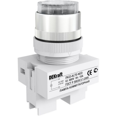 Лампа коммутационная ALTE 22мм белая неон 220В DEKraft ЛK-22 DEKraft ЛK-22 25006DEK