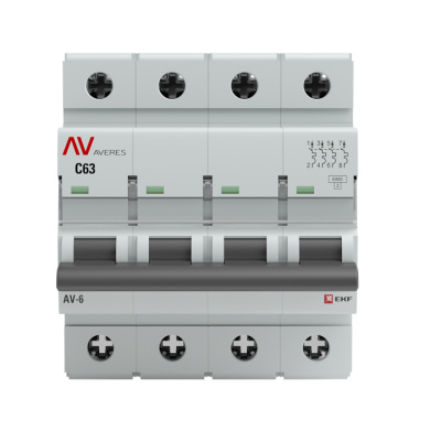 Автоматический выключатель 4P 10A C 6kA EKF Averes AV-6 EKF Averes AV-6 mcb6-4-10C-av