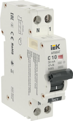 Дифференциальный автомат 1P+N 10A 30mA тип A IEK ARMAT АВДТ B06S IEK B06S ARMAT AR-B06S-1N-C10A030