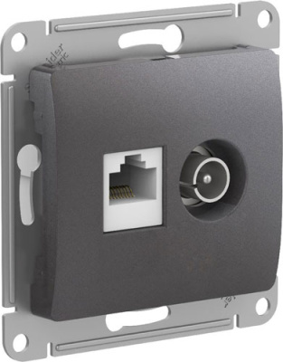 Розетка двойная ТВ + компьютерная RJ45 кат. 5Е механизм Systeme Electric Glossa Графит Systeme Electric Glossa GSL001389