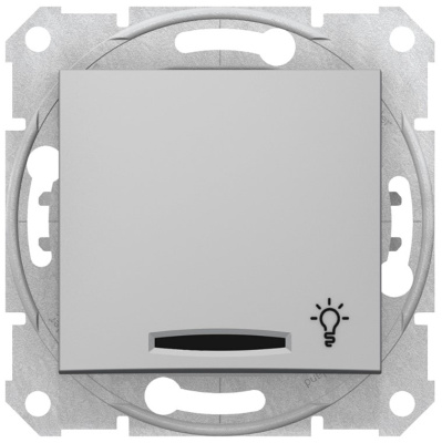 Выключатель 1-клавишный кнопочный с подсветкой с символом "Свет" 10A Schneider Electric Sedna Алюминий Schneider Electric Sedna SDN1800160
