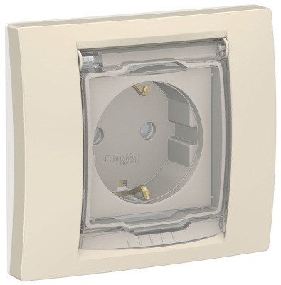 Розетка с заземлением со шторками с крышкой IP44 Schneider Electric Unica New Бежевый Schneider Electric Unica New NU003744