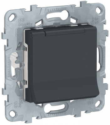 Розетка с заземлением со шторками с крышкой 16 A 250 В IP40 Schneider Electric Unica New Антрацит Schneider Electric Unica New NU503754TA