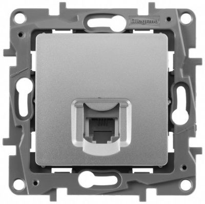 Розетка телефонная 1-ая RJ11 4 контакта Legrand Etika Алюминий Legrand Etika 672440