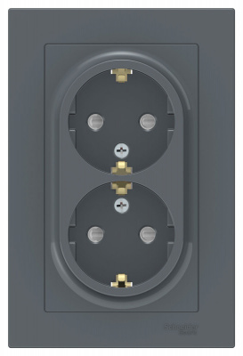 Розетка двойная с заземлением со шторками 16A в сборе Schneider Electric AtlasDesign Грифель Systeme Electric AtlasDesign ATN000726