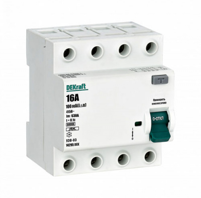 УЗО-03 4P 16А 100mA тип A 6кА DEKraft ВДТ DEKraft ВДТ 14295DEK