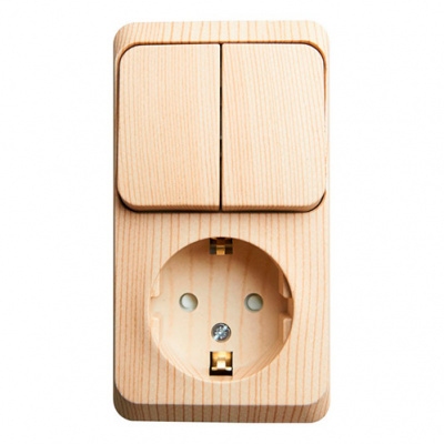 Этюд о/у блок: Розетка с заземлением со шт. + Выключатель 2-клавиш., сосна, SE Systeme Electric Этюд BPA16-202D