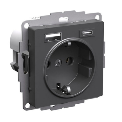 SE AtlasDesign Розетка с 2 USB Базальт 16А A+C 5В/24А/30А 2х5В/15А механизм Systeme Electric AtlasDesign ATN001432