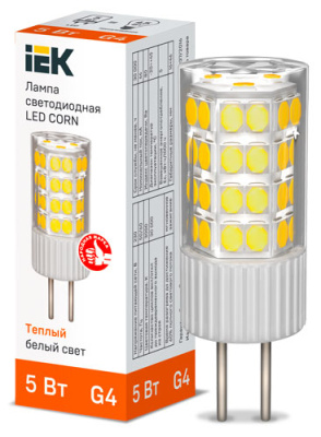Лампа светодиодная капсульная CORN 5Вт 230В 3000К керамика G4 IEK IEK  LLE-CORN-5-230-30-G4