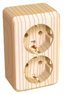 Розетка 2-ая с заземлением с защитными шторками накладного монтажа IP20 SE Этюд Дача Сосна Systeme Electric Этюд PA16-008D