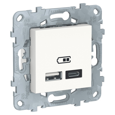 Розетка USB 2-местная, тип А+С, 5 В / 2400 мА Schneider Electric Unica New Белый Schneider Electric  NU501818