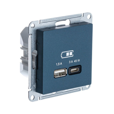 Розетка USB A + тип-C 45W высокоскор.заряд. QCPD механизм Schneider Electric AtlasDesign Изумруд Systeme Electric AtlasDesign ATN000829