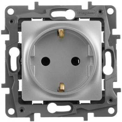 Розетка 2К+З немецкий стандарт винтовые зажимы 16 A 250 В~ Legrand Etika Алюминий Legrand Etika 672421