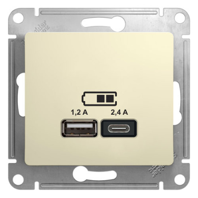 Розетка USB A+С, 5В/2,4А 2х5В/1,2 А механизм Systeme Electric Glossa Бежевый Systeme Electric Glossa GSL000239