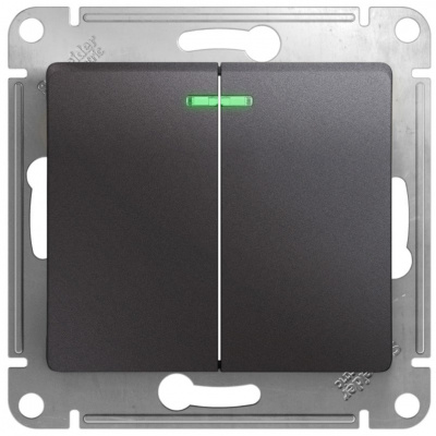 Выключатель 2-клавишный с подсветкой (схема 5A) 10AX механизм Systeme Electric Glossa Графит Systeme Electric Glossa GSL001353