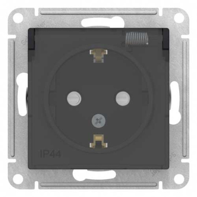 Розетка с заземлением со шторками с крышкой 16A IP44 механизм Schneider Electric AtlasDesign AQUA Карбон Systeme Electric AtlasDesign ATN441046