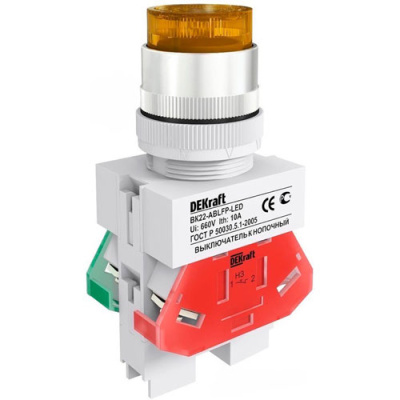 Выключатель кнопочный с фиксацией ABFP 22мм 220В желтый LED DEKraft ВK-22 DEKraft  25138DEK