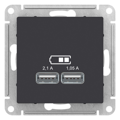 Розетка USB 5В 1 порт x 2,1A 2 порта х 1,05A механизм Schneider Electric AtlasDesign Карбон Systeme Electric AtlasDesign ATN001033