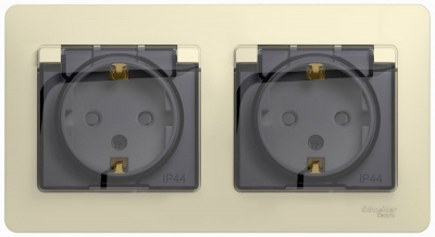Розетка двойная с заземлением со шторками в сборе IP44 Systeme Electric Glossa Бежевый Systeme Electric Glossa GSL000247