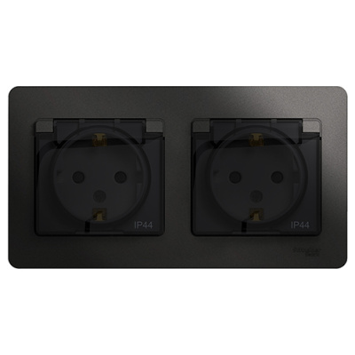 Розетка двойная с заземлением со шторками в сборе IP44 Systeme Electric Glossa Антрацит Systeme Electric Glossa GSL000747